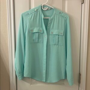 Calvin Klein Mint Green Button-Front Utility Blouse